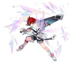  1boy absurdres black_shorts eyepatch fingerless_gloves gloves greatsword hero_(latale) highres hood hoodie latale necktie pointy_ears red_eyes red_necktie red_shirt redhead shirt shorts sword transparent_background weapon white_footwear white_hoodie wings 