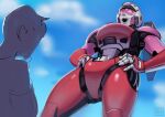  1boy 1girl arcee breasts curvy from_below grey_lips hands_on_own_hips humanoid_robot lips medium_breasts panties red_panties robot size_difference thick_lips transformers transformers:_rise_of_the_beasts transformers_(live_action) underwear zestysauce 