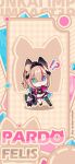  !? 1girl =_= animal animal_ear_fluff animal_ears black_cat black_footwear black_gloves black_shorts black_thighhighs blue_eyes braid can_(honkai_impact) cat cat_ears cat_girl cat_tail character_name chibi chinese_commentary clenched_hand closed_mouth fingerless_gloves gloves green_eyes heterochromia high_ponytail highres honkai_(series) honkai_impact_3rd jacket light_brown_hair logo long_sleeves medium_hair official_alternate_costume official_art official_wallpaper open_clothes open_hand open_jacket open_mouth pardofelis_(honkai_impact) pink_jacket pink_sleeves shorts single_bare_leg single_thighhigh standing surprised sweatdrop tail thigh-highs 