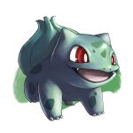  bright_pupils bulbasaur claws fangs mirai0503 no_humans nostrils open_mouth pokemon pokemon_(creature) red_eyes simple_background solo white_background white_pupils 