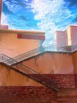  absurdres blue_sky brick_wall building clouds day highres no_humans original outdoors scenery sky smile_(qd4nsvik) stairs 