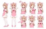  &gt;_&lt; 1girl :d ? ?? aishima_marota apron bandaged_wrist bandages blush center_frills collared_dress commentary_request crossed_arms dress expressions frills full_body hair_ornament hand_on_own_chin hand_on_own_hip hat heart heart_print light_brown_hair long_hair looking_at_viewer multiple_views natori_sana nurse_cap object_hug open_mouth pink_apron pink_footwear pink_headwear pocket puffy_short_sleeves puffy_sleeves rabbit_hair_ornament red_eyes sana_channel short_sleeves simple_background slippers smile stuffed_animal stuffed_rabbit stuffed_toy surprised thigh-highs thinking two_side_up upper_body virtual_youtuber white_background white_dress white_thighhighs 