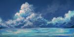  absurdres axleaki blue_sky blue_theme blurry chinese_commentary clouds cloudy_sky commentary day highres horizon no_humans ocean original outdoors scenery sky sky_focus water 