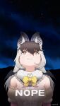  1girl absurdres animal_ears bare_shoulders bat_ears bat_girl bat_wings beleven brown_eyes brown_hair brown_long-eared_bat_(kemono_friends) elbow_gloves extra_ears gloves grey_hair highres kemono_friends kemono_friends_v_project leotard long_hair microphone nope_(movie) parody sky solo star_(sky) starry_sky virtual_youtuber wings 