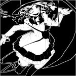  1girl :d dress from51572962 greyscale hat high_contrast komeiji_koishi long_sleeves looking_up monochrome open_mouth short_hair simple_background smile solo third_eye touhou 