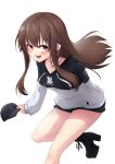  1girl baseball_cap black_headwear black_hoodie blue_eyes boots brown_hair hat highres hololive hood hoodie official_alternate_costume solo thighs tokino_sora tokino_sora_(6th_costume) two-tone_hoodie virtual_youtuber white_hoodie zooanime 