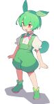  1girl animal_ears boots full_body green_footwear green_hair green_shorts green_suspenders long_hair open_mouth orange_eyes puffy_short_sleeves puffy_sleeves shimazaki1152 shirt short_sleeves shorts simple_background solo standing suspender_shorts suspenders voicevox white_background white_shirt zundamon 