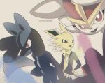  3boys animal_ears animal_hands animal_nose aqua_necktie artist_name black_fur black_jacket black_sclera blue_fur blue_jacket blue_pants body_fur bright_pupils buck_teeth chromatic_aberration cinderace clothed_pokemon collared_shirt colored_sclera commentary_request furry furry_male grey_background happy jacket jolteon kiki_(431642) long_sleeves looking_to_the_side lucario male_focus multiple_boys muted_color necktie open_clothes open_jacket open_mouth pants personification pokemon pokemon_(creature) rabbit_ears rabbit_girl redhead school_uniform shirt short_hair simple_background smile snout spiky_hair tail teeth twitter_username two-tone_fur watermark white_eyes white_fur white_hair white_pupils white_shirt wolf_boy wolf_ears wolf_tail yellow_fur yellow_shirt 