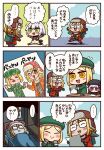  4girls backpack bag black_headwear blonde_hair braid brown_headwear child&#039;s_drawing fate/grand_order fate_(series) fur_hat giant giantess glasses gothic_lolita green_eyes green_headwear hat highres jack_the_ripper_(fate/apocrypha) learning_with_manga!_fgo lolita_fashion long_hair multiple_girls nursery_rhyme_(fate) official_art paul_bunyan_(fate) pink_hair riyo_(lyomsnpmp) scar scar_across_eye scar_on_cheek scar_on_face short_hair size_difference smile speech_bubble super_bunyan_(fate) super_bunyan_(first_ascension)_(fate) translation_request twin_braids violet_eyes white_hair yellow_eyes 