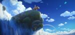  animal_focus blue_sky clouds commentary cyclecircle day english_commentary highres lens_flare moon moss no_humans outdoors pumbaa rainbow rock scenery sky sunlight the_lion_king timon_(lion_king) water waterfall wide_shot 