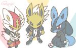  3boys animal_ears animal_hands animal_nose arm_at_side artist_name black_footwear black_fur black_hakama black_kimono black_sclera blue_fur blue_pants body_fur chibi cinderace closed_mouth clothed_pokemon colored_sclera commentary_request crossed_arms dog_tags flame_print full_body furry furry_male hakama hand_on_own_hip jacket japanese_clothes jewelry jolteon kiki_(431642) kimono long_sleeves looking_at_viewer lucario male_focus multiple_boys necklace pants personification pokemon pokemon_(creature) punk rabbit_boy rabbit_ears rabbit_tail red_eyes red_shorts redhead sandals shirt shoes short_hair shorts signature simple_background sketch snout socks spikes spiky_hair standing tail torn_clothes torn_pants two-tone_fur white_background white_eyes white_fur white_hair white_jacket white_shirt white_socks wolf_boy wolf_ears wolf_tail yellow_fur 