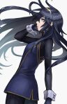  1girl blue_eyes blue_gloves blue_hair fire_emblem fire_emblem_awakening from_side gloves hand_on_own_face highres long_hair long_sleeves looking_at_viewer looking_to_the_side lucina_(fire_emblem) parted_lips solo symbol_in_eye tiara white_background zuzu_(ywpd8853) 