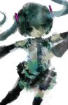  1girl abstract absurdres aqua_hair black_sleeves detached_sleeves hatsune_miku highres hilty simple_background solo twintails vocaloid white_background 