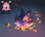  absurdres animal artist_name borrowed_character bug character_name eldritch_abomination english_text flying glowing gradient_background highres hollow_eyes moth neytirix original wings 