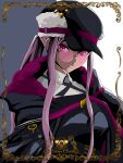  1girl casterclass1 clip_studio_paint_(medium) fate/grand_order fate_(series) glasses hat highres lips long_hair looking_at_viewer medusa_(fate) medusa_(saber)_(fate) pink-tinted_eyewear pink_lips purple_hair solo tinted_eyewear upper_body violet_eyes 