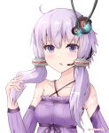  absurdres android barcode breasts dress hair_ornament headset highres joints maintenance open_mouth purple_dress purple_hair purple_sleeves rasen_manga robot_joints small_breasts twintails violet_eyes voiceroid wire yuzuki_yukari 