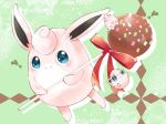  &gt;_&lt; :3 :d :o asakirirokuyu blue_eyes blush cake_pop candy closed_eyes closed_mouth commentary_request evolutionary_line food green_background heart holding holding_candy holding_food holding_lollipop igglybuff jigglypuff lollipop looking_at_viewer no_humans open_mouth pokemon pokemon_(creature) red_ribbon ribbon simple_background smile sprinkles wigglytuff 