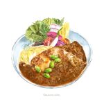  39no39 artist_name curry food food_focus leaf no_humans original plate simple_background still_life vegetable white_background 