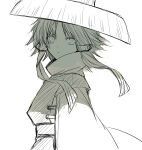  1girl adapted_costume hair_ribbon hat highres long_sleeves looking_at_viewer moi2m3 monochrome moriya_suwako ribbon short_hair_with_long_locks simple_background solo touhou tress_ribbon upper_body vest white_background 