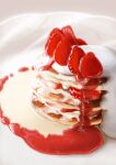  absurdres food food_focus fruit furamii highres no_humans original pancake pancake_stack realistic still_life strawberry strawberry_slice strawberry_syrup 