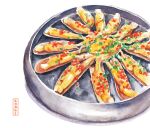  392610595 artist_name food food_focus food_request highres no_humans original painting_(medium) shadow simple_background still_life traditional_media tray watercolor_(medium) white_background 