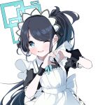  1girl alternate_costume aris_(blue_archive) aris_(maid)_(blue_archive) black_hair blue_archive blue_eyes commentary_request enmaided glimer3048 halo highres korean_commentary long_hair looking_at_viewer maid official_alternate_costume simple_background solo white_background 