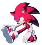  1boy alternate_color animal_ears animal_nose full_body furry furry_male gloves gold_trim green_eyes hand_up hedgehog hedgehog_ears hedgehog_tail icen-hk looking_to_the_side male_focus red_footwear red_fur shoes simple_background smile sneakers socks solo sonic_(series) sonic_the_hedgehog standing tail teeth transparent_background white_gloves white_socks 