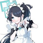  1girl alternate_costume aris_(blue_archive) aris_(maid)_(blue_archive) black_hair blue_archive blue_eyes enmaided glimer3048 halo highres long_hair looking_at_viewer maid official_alternate_costume simple_background solo white_background 