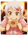  child eating face food food_themed_clothes green_eyes meago mina_(meago) original white_hair young 