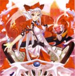  absurdres animal_ears axe hakua_ugetsu highres huge_weapon jewel large_breasts long_hair magic nurse_cap red_eyes scan silver_hair solo tail thigh_boots very_long_hair white_hair 