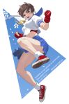  1girl brown_eyes brown_hair highres kasugano_sakura kkzk61539201 laces open_mouth shoes short_hair skirt smile solo street_fighter 