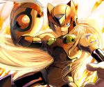  1boy android arm_cannon blonde_hair blue_eyes commentary_request helmet long_hair male_focus mega_man_(series) mega_man_x_(series) open_mouth solo weapon yuriyuri_(ccc) zero_(mega_man) 