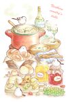  bird bottle bowl bread cheese cup drinking_glass food food_focus fruit grapes honey jam leaf long-tailed_tit no_humans original soup spoon steam stew strawberry tit_(bird) user_dxgt3288 wine_glass 