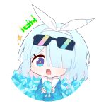  1girl arona_(blue_archive) blue_archive chibi eyewear_on_head hagoonha halo highres looking_at_viewer neckerchief simple_background solo sunglasses white_background white_neckerchief 