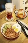  bowl chopsticks cucumber cucumber_slice cup food food_focus gelatin hardboiled_egg highres lefty_lai meat no_humans noodles original shadow still_life teapot 