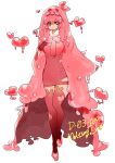  1girl absurdres black_eyes breasts character_name closed_mouth dress gloves hamelon310 heart highres jacket large_breasts liquid_clothes liquid_hair lobotomy_corporation melting_love personification pink_dress pink_hair pink_jacket pink_theme pink_thighhighs project_moon red_gloves slime_(substance) solo thigh-highs 