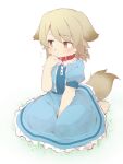  1girl animal_ears blonde_hair brown_eyes collar dress furry idolmaster idolmaster_cinderella_girls morikubo_nono sitting solo tail uccow wariza 