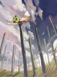  absurdres black_eyes bright_pupils bug closed_mouth clouds day from_below highres mokuzou_(moku_ssbu) no_humans outdoors pokemon pokemon_(creature) signature sky solo white_pupils yanma 