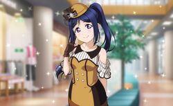 blue_hair dress long_hair love_live!_school_idol_festival_2 love_live!_sunshine!! matsuura_kanan ponytail smile violet_eyes