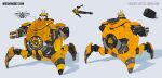  1boy absurdres animal antennae artist_name bee bug concept_art english_commentary grace_kim grapple gun hamster helmet highres machine_gun male_focus mecha motor_vehicle official_alternate_costume official_art open_mouth overwatch overwatch_2 robot second-party_source simple_background solo weapon wrecking_ball_(overwatch) yellow_headwear 