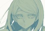  1girl akamatsu_kaede closed_mouth danganronpa_(series) danganronpa_v3:_killing_harmony grey_background highres long_hair looking_at_viewer monochrome portrait shiratamako_(hththotaru1228) simple_background solo swept_bangs 