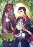  1boy absurdres animal ascot belt black_eyes black_hair capelet collar commission commissioner_upload fire_emblem fire_emblem:_thracia_776 highres horse kh_kyo_hibiki non-web_source petting reinhardt_(fire_emblem) skeb_commission 