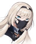  1girl an-94_(girls&#039;_frontline) black_mask blonde_hair blue_eyes citrus7763 commentary cropped_shoulders girls_frontline hairband highres looking_at_viewer looking_to_the_side mask simple_background solo white_background 