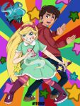 1boy 1girl blonde_hair blue_eyes brown_eyes brown_hair female horns magic_wand male marco_diaz star_butterfly star_vs_the_forces_of_evil