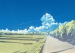  absurdres blue_sky clouds contrail cumulonimbus_cloud field hati_98 highres no_humans original road scenery sky summer tree 