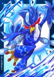  absurdres blue_eyes highres looking_at_viewer no_humans pokemon pokemon_(creature) quaquaval solo standing standing_on_one_leg twitter_username water ya-don 