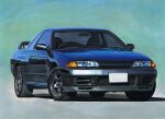  ape_(logo1113) car highres license_plate motor_vehicle nissan nissan_skyline nissan_skyline_gt-r nissan_skyline_r32 no_humans original painting_(medium) shadow spoiler_(automobile) traditional_media vehicle_focus 