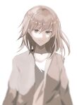  1girl brown_eyes brown_hair expressionless highres looking_at_viewer original shadow short_hair simple_background solo sweater touchika upper_body white_background 