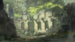  blurry blurry_foreground building commentary commission day english_commentary grass gyoukan_(jfxc) highres moss nature no_humans original outdoors pillar pixiv_commission plant ruins scenery sunlight tree wide_shot 