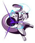  energy_ball foreshortening full_body glaucosilvaart highres mewtwo no_humans pokemon pokemon_(creature) simple_background solo tail violet_eyes white_background 